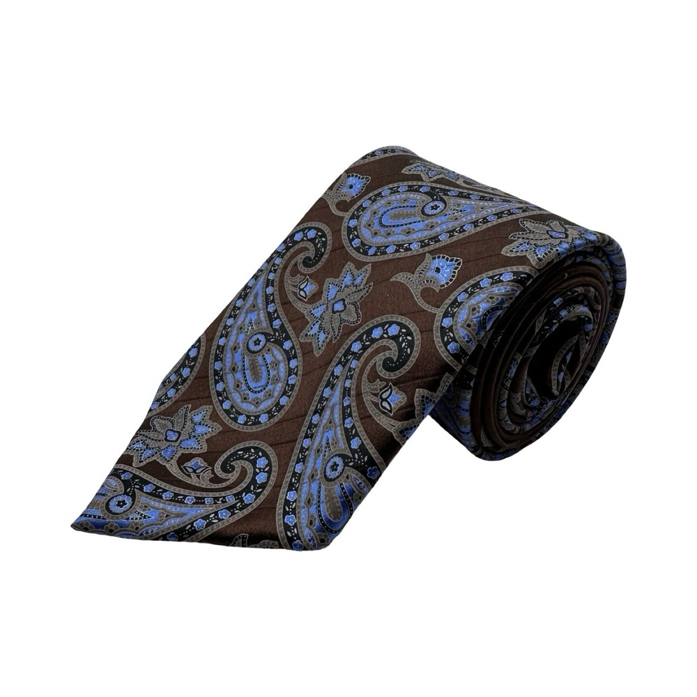 Ermenegildo Zegna Mens Brown Blue Paisley Print Silk Tie 3.5 in Italy